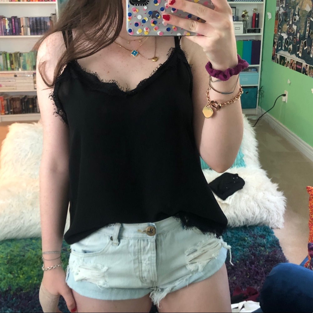 Zara black lace cami w polka dot fabric